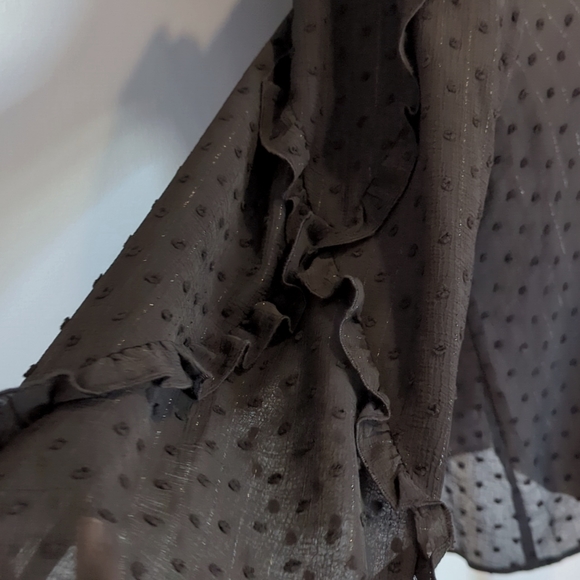 NWOT Express Black Metallic Clip Dot Ruffle Balloon Sleeve Blouse Size: S - Picture 5 of 10